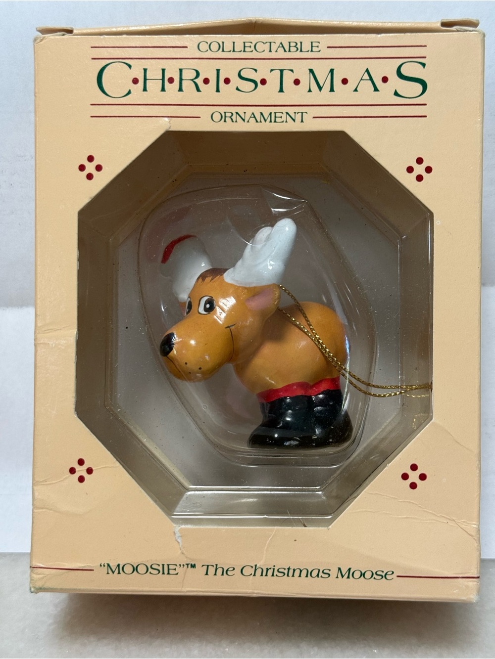 Collectable "Moosie" The Christmas Moose Ornament - Tan and White set of 2